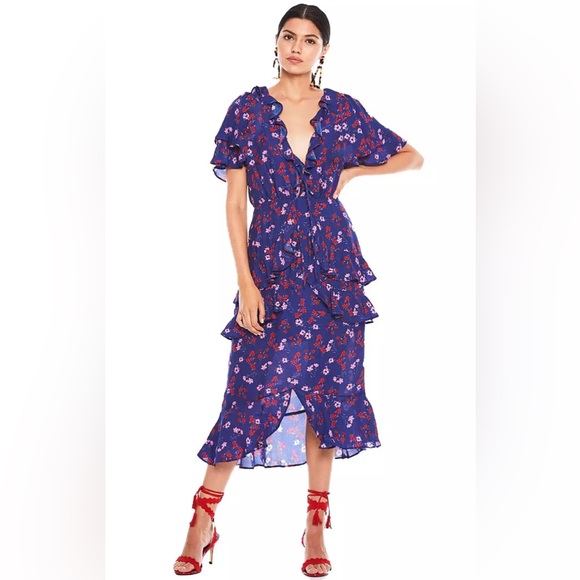 La Maison Talulah The Yearning Floral-Print Ruffle Midi Dress Size Small - Picture 2 of 15